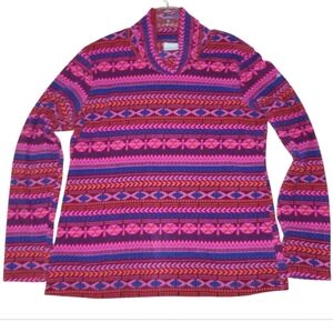 Columbia Glacial Aztec Print Fleece Turtleneck Pink Blue Burgundy Multicolor
